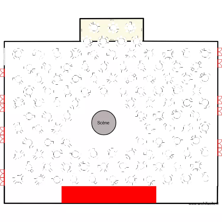 Pavillon 111 tables rondes de 9 personnes V2. Plan de 