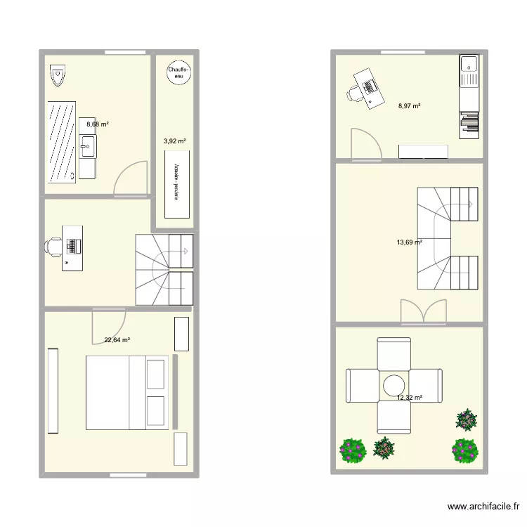 2&egrave;me & 3&egrave;me &eacute;tage. Plan de 6  et 70 m²