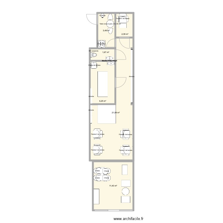 A More Beauty Salon. Plan de 6 pièces et 46 m2