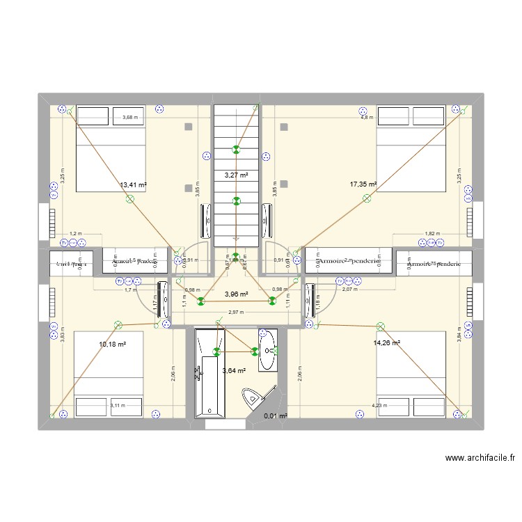 Maison PEUPLIERS - 1er (aménagé cloison 98). Plan de 8 pièces et 66 m2