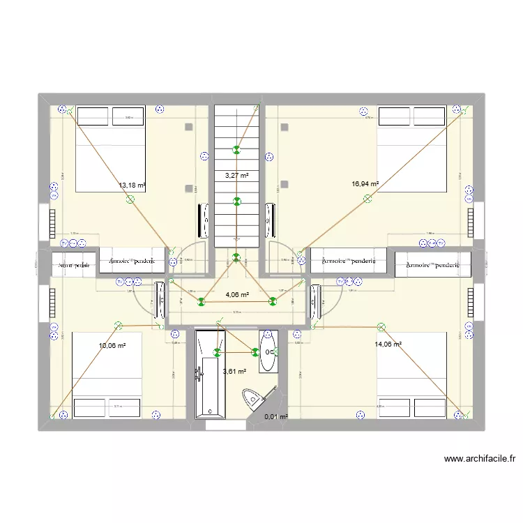 Maison PEUPLIERS - 1er (am&eacute;nag&eacute; cloison 98). Plan de 8 pièces et 65 m²