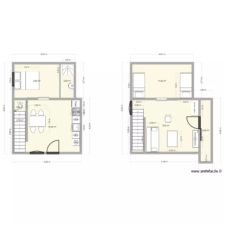 MAZOT. Plan de 9  et 65 m²