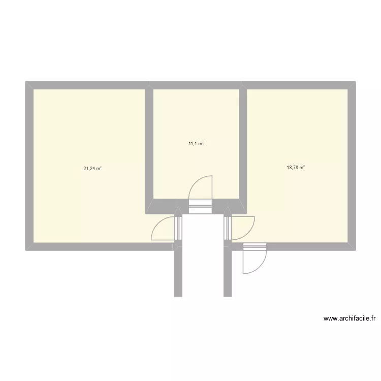niveau 1 apart. Plan de 3  et 51 m²