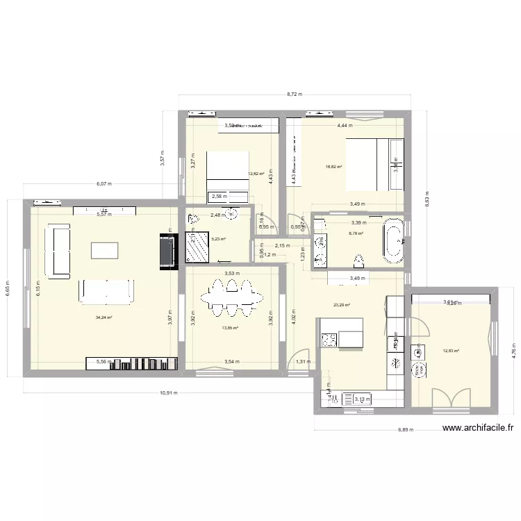 Cardo avec modfis. Plan de 9  et 166 m²