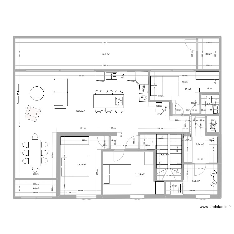 montchat 1er etage - aménagement suite parentale. Plan de 10 pièces et 136 m2