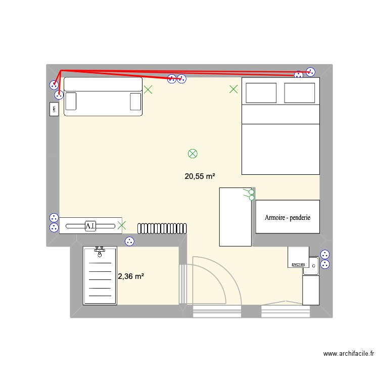 Gentilly. Plan de 2 pièces et 23 m2