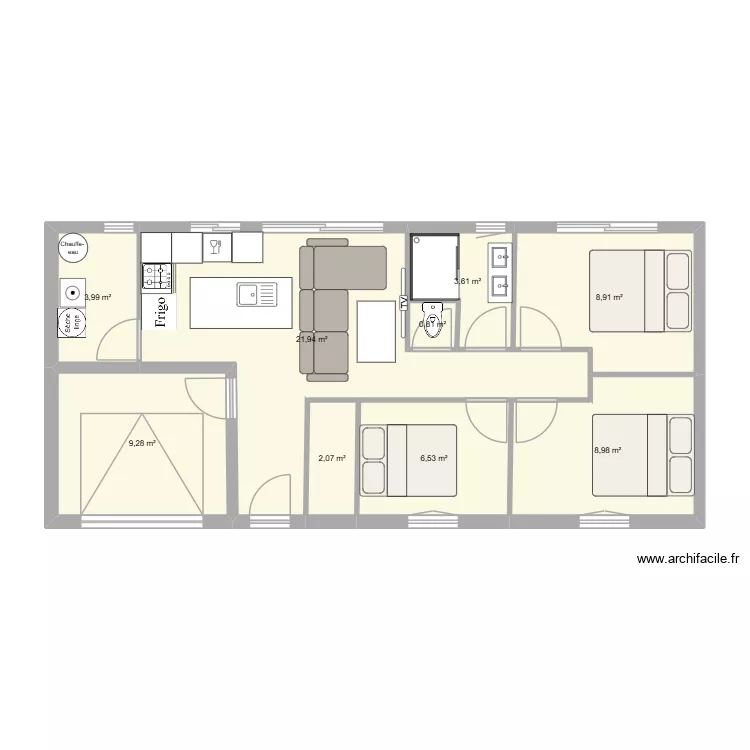 INTERIEUR. Plan de 9  et 66 m²
