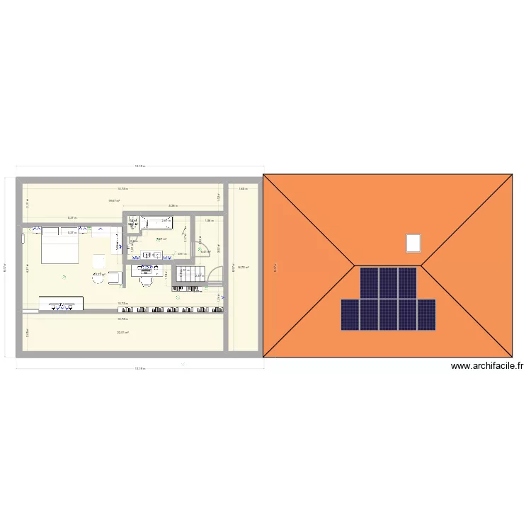 Maison avec escalier. Plan de 