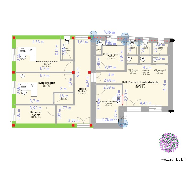 CSB SIDI ASSAKER. Plan de 19 pièces et 107 m2