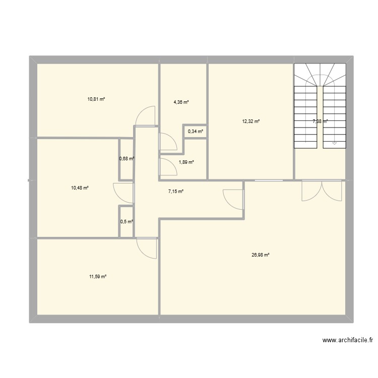 plan avec couloir. Plan de 12 pièces et 94 m2