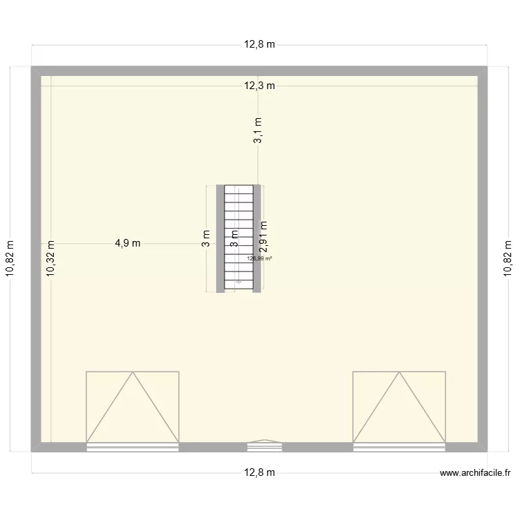 sous sol. Plan de 1 pièce et 127 m²