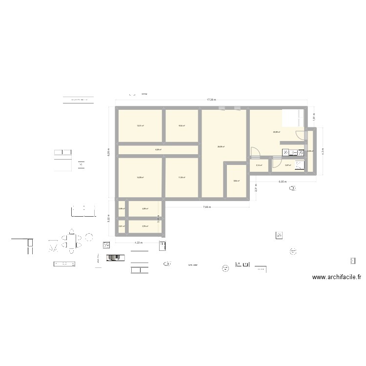 Maison 4 Pièces avec 1 studio V2. Plan de 15 pièces et 123 m2