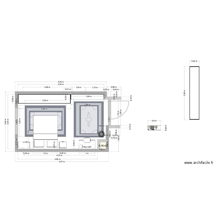 chambre Drolet v2 mesures. Plan de 1 pièce et 0 m2