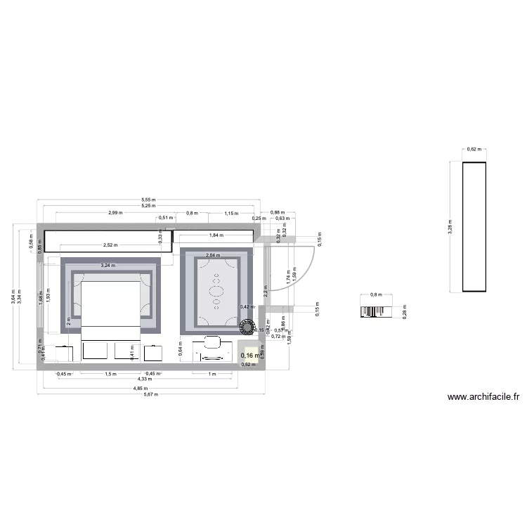 chambre Drolet v2 mesures. Plan de 