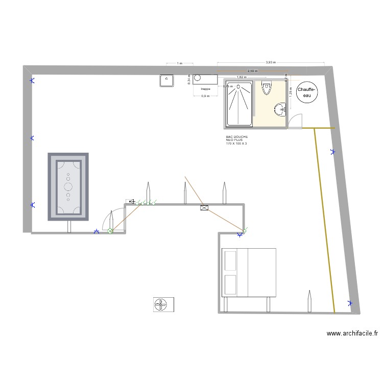 plomberie2. Plan de 1 pièce et 4 m2