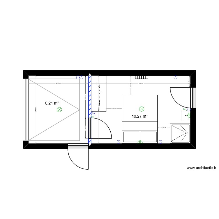 Chambre 7 - Projet HARAND V2. Plan de 2 pièces et 16 m2