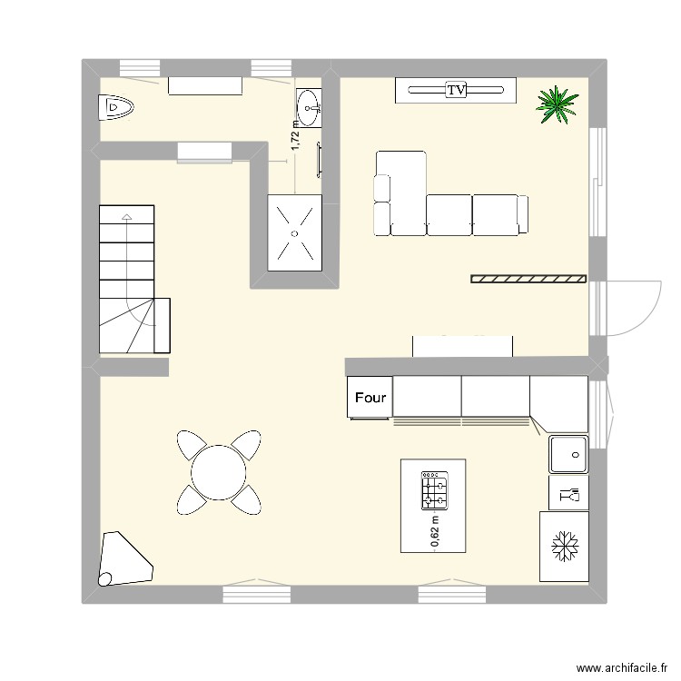 Beaulieu. Plan de 2 pièces et 50 m2