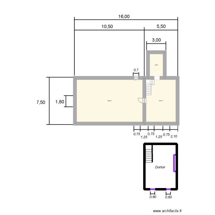 Pillière avant. Plan de 3 pièces et 106 m2