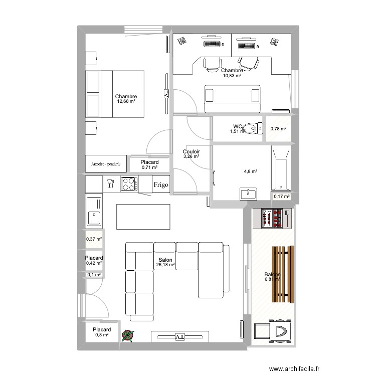 Appart Alex. Plan de 14 pièces et 69 m2