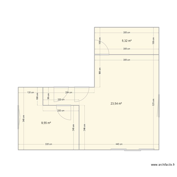 Sous sol. Plan de 3 pièces et 38 m2