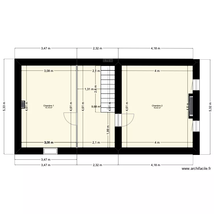 Biache Etage. Plan de 3  et 42 m²