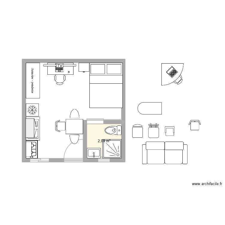 test chambre 2. Plan de 1 pièce et 2 m2