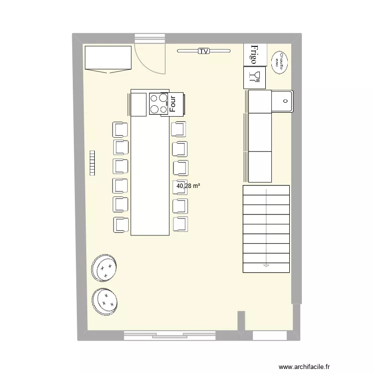 cuisine JJK. Plan de 1  et 40 m²