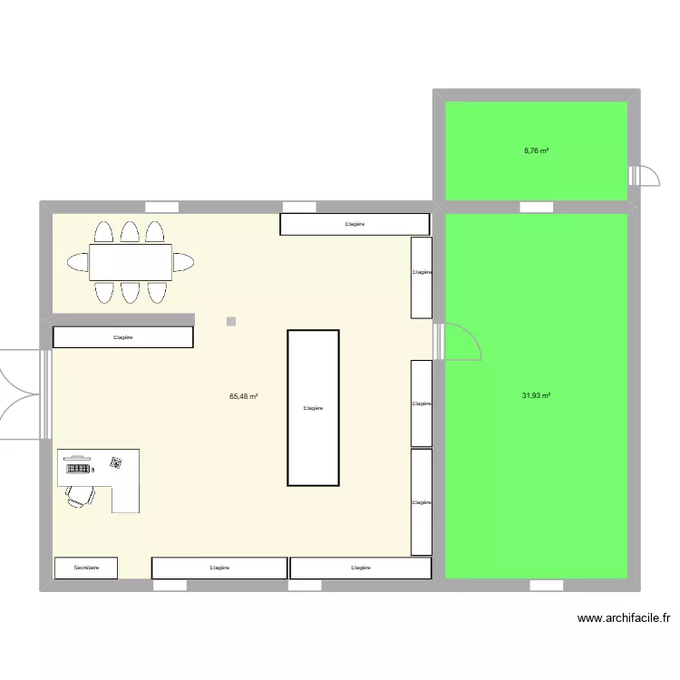 Epicerie. Plan de 3  et 106 m²