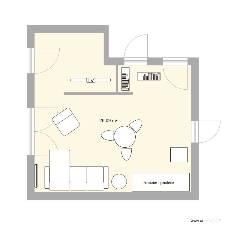 Appart. Plan de 1 pièce et 26 m2