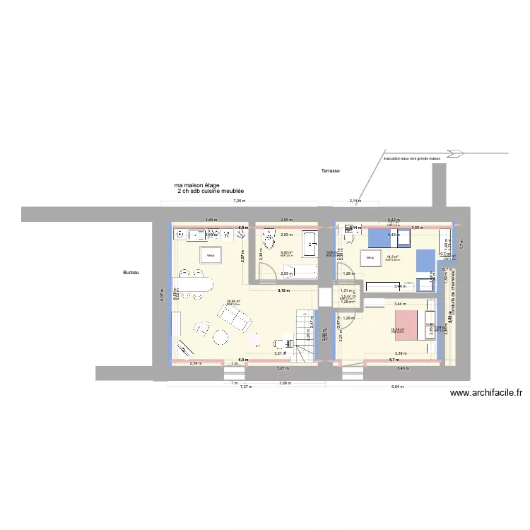 ma maison futur &eacute;tage avec cuisine. Plan de 