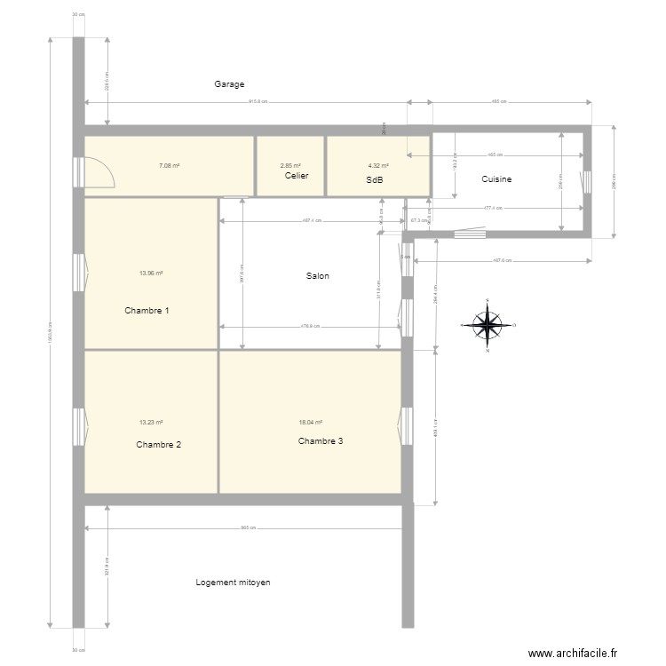 Maison Me CIRAN. Plan de 6 pièces et 59 m2