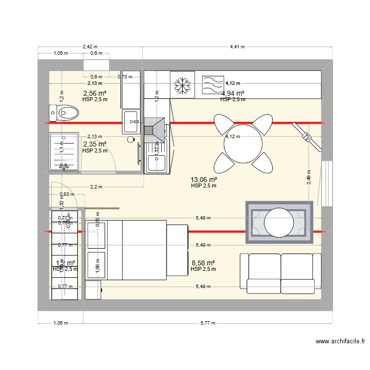 STUDIO CARANTEC 3. Plan de 6 pièces et 33 m2
