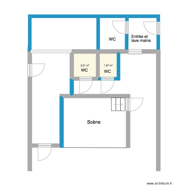 Salle des fêtes Vannecrocq. Plan de 2 pièces et 4 m2