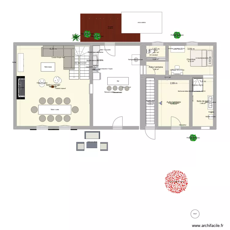 RDC avec meubles. Plan de 9 et 79 m² RDC avec meubles. Plan de 9 et 79 m²