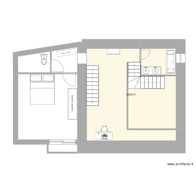 Plan étage 1 TORTEBESSE. Plan de 1 pièce et 34 m2