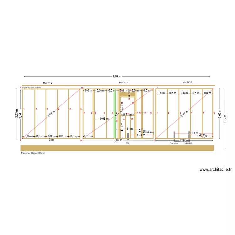 Face ouest &eacute;tage. Plan de 