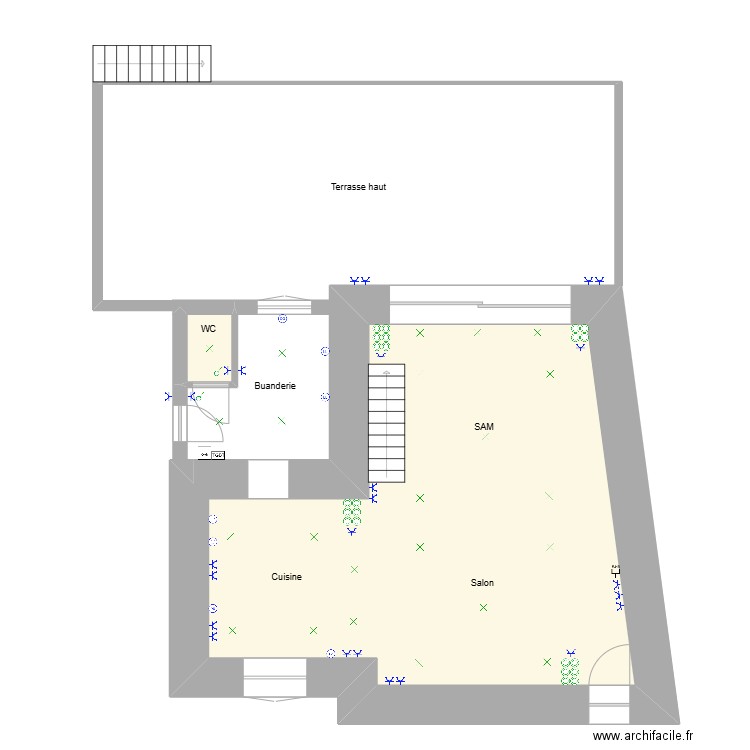 RDC Cyril. Plan de 2 pièces et 56 m2