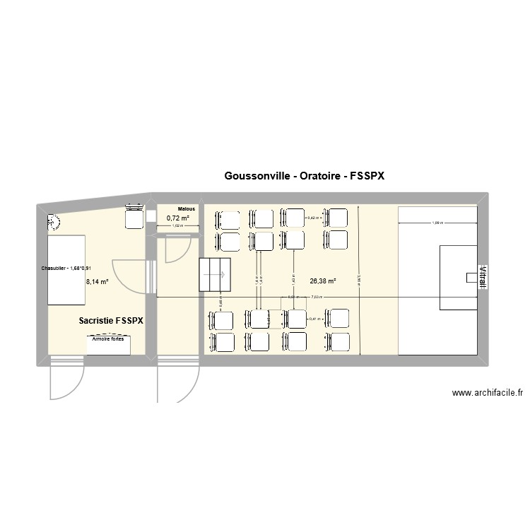 Goussonville - Oratoire - FSSPX. Plan de 3 pièces et 35 m2
