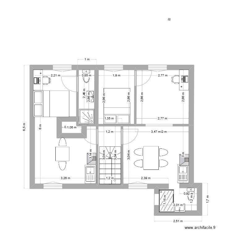 maison etage. Plan de 6 pièces et 27 m2