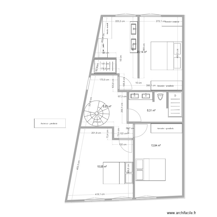 PROJET N°2. Plan de 9 pièces et 136 m2