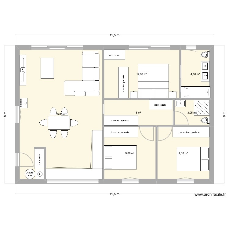 80 m2. Plan de 0 pièce et 0 m2