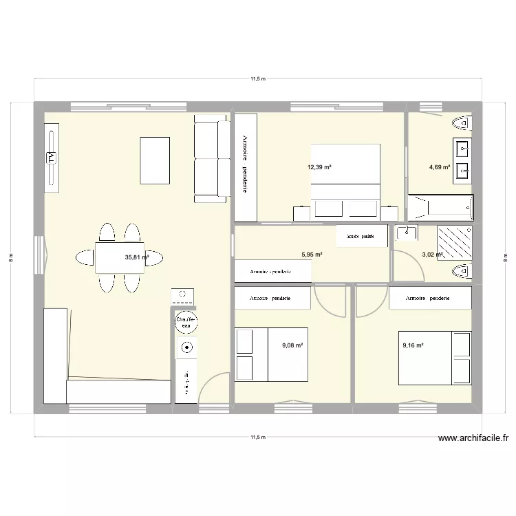 80 m2. Plan de 7  et 80 m²