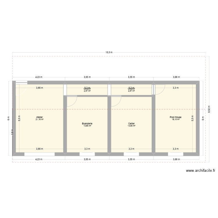 Agrandissement. Plan de 6 pièces et 75 m2