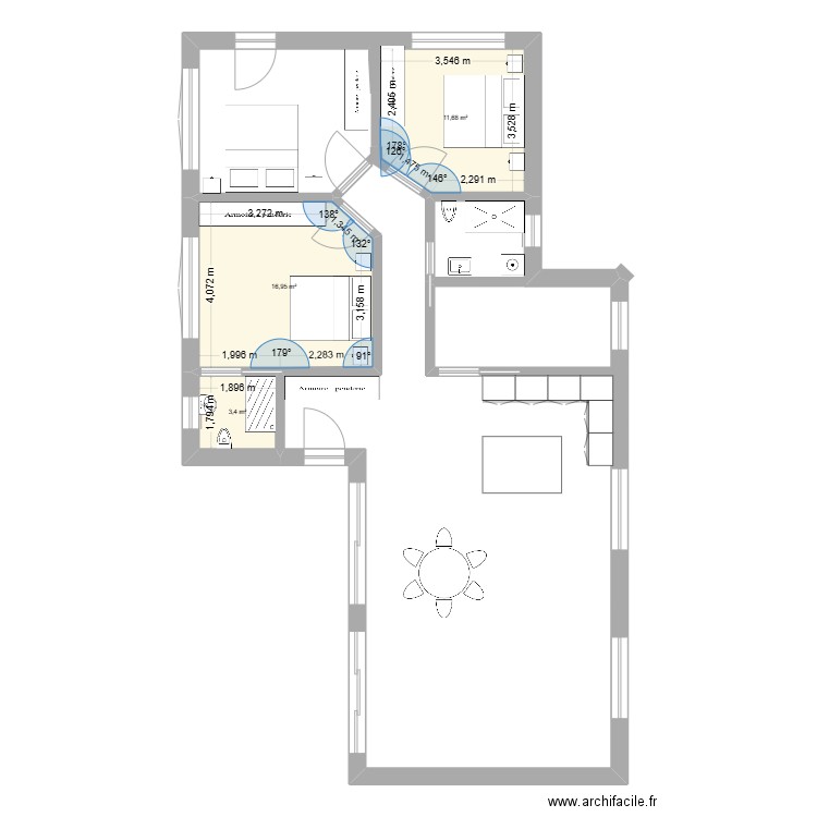 savolar 3. Plan de 3 pièces et 32 m2