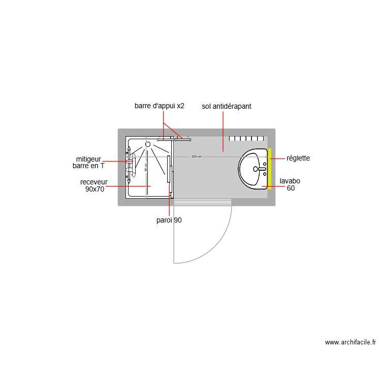 zhu. Plan de 1 pièce et 2 m2