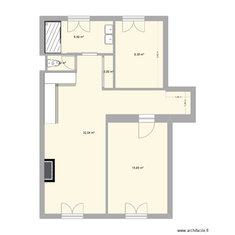 Plan appartement 2. Plan de 6 pièces et 66 m2