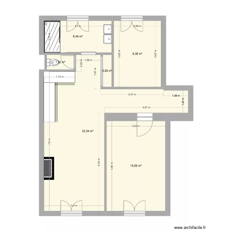 Plan appartement 2. Plan de 6 pièces et 66 m²
