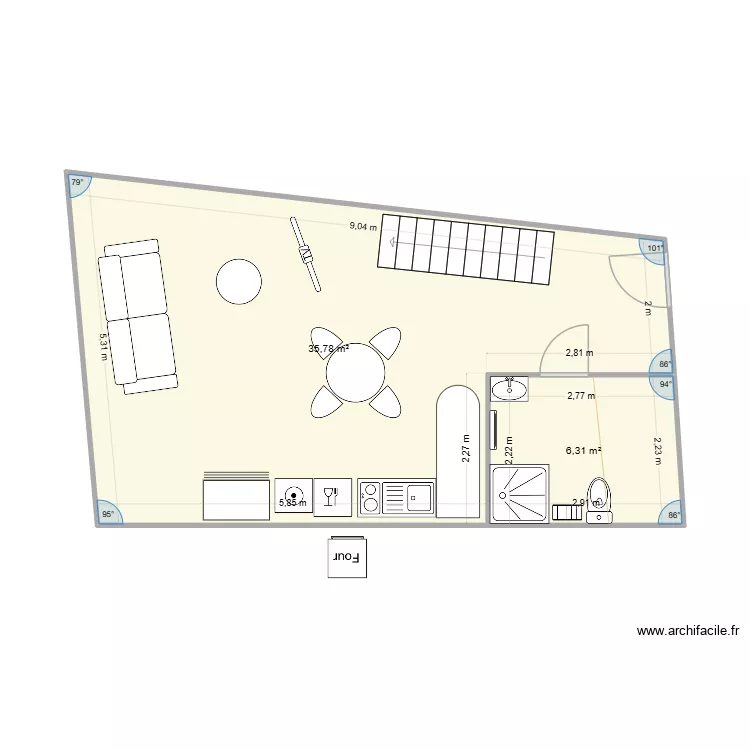 SDB Blere. Plan de 2  et 42 m²