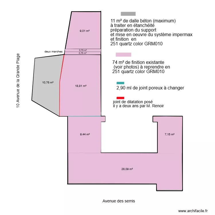 terrasse Royan &agrave; traiter. Plan de 