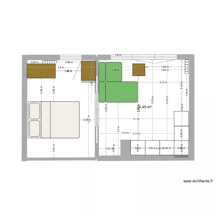Colomb 2. Plan de 1 Pièce et 14 m² Colomb 2. Plan de 1 Pièce et 14 m²